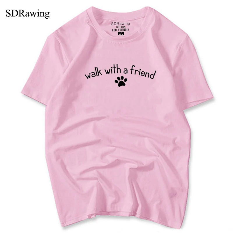 

Sweet dog walking shirt walk with a friend paw womens Tshirt gift for birthdays, holidays, or Mother's Day cotton tops tees