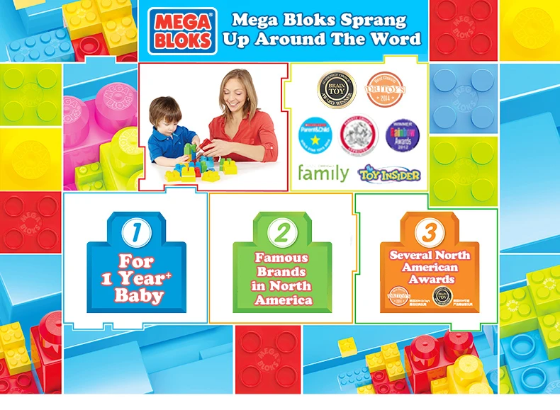 Бренд Mega Bloks, Ранняя развивающая игрушка, первые строители, серия 1-2-3, математическая игрушка на Рождество, DLH85
