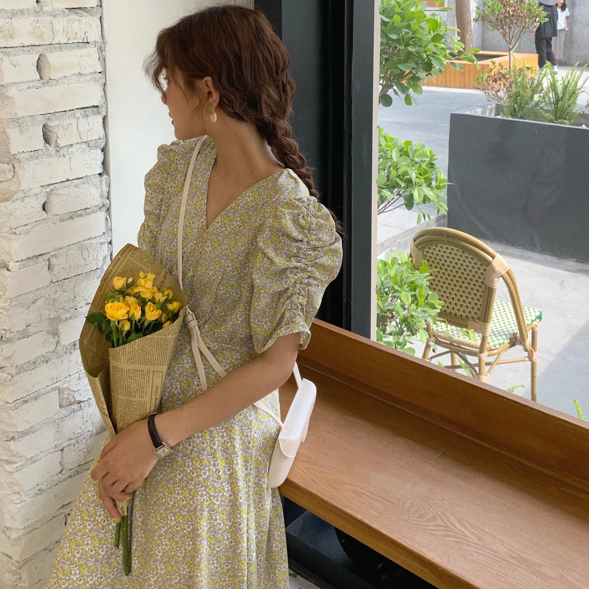 Летнее цветочное платье Элегантная туника Сексуальная v образным вырезом