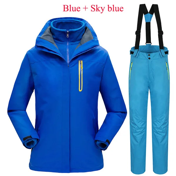 Blue Sky blue 30 градусов Зимний горный лыжный костюм для женщин водонепроницаемый ветрозащитный сноуборд куртки+ брюки женский открытый теплый комплект одежды - Цвет: Blue Sky blue