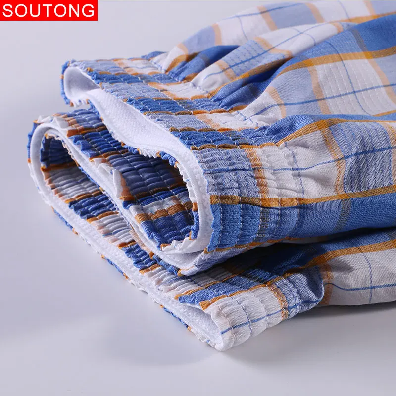 Soutong, мужские боксеры, хлопковые, мягкие, в клетку, с принтом, свободные, домашние трусы, Calzoncillo Hombre, мужское нижнее белье, шорты, мужские трусы для сна