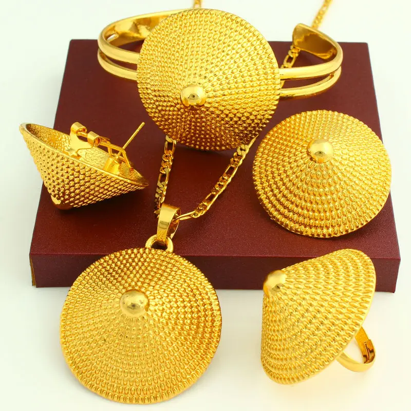 

NEW Ethiopian Wedding Bridal Jewelry Set 24K Gold Color Necklace/Earring/Ring/Bangle/Pendant Jewelry African/Nigeria/Arab Items