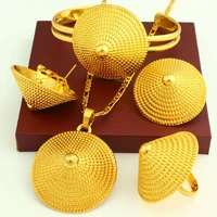 new ethiopian wedding bridal jewelry set 24k gold color necklaceearringringbanglependant jewelry africannigeriaarab items