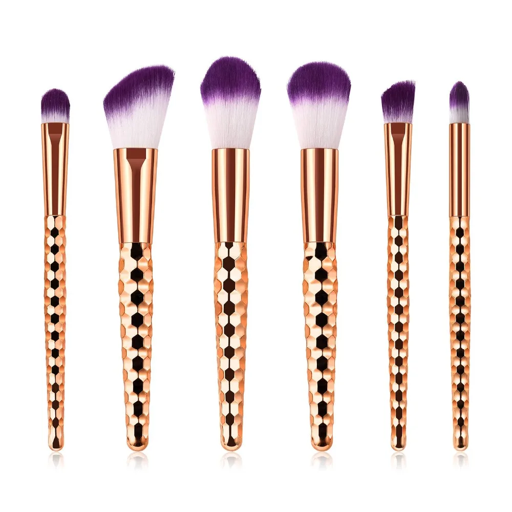 6 шт. набор кистей для макияжа розового золота пудра тени век бровей румяна основы