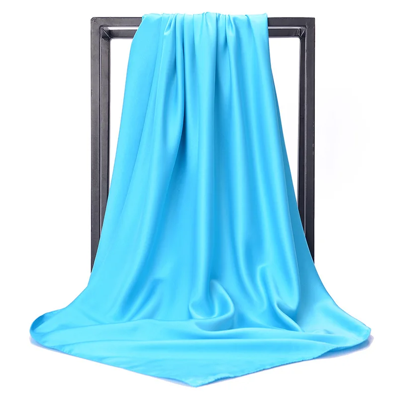 Хиджаб RUNMEIFA черный большой квадратный шелковый атласный шарф 90*90 см головной - Фото №1