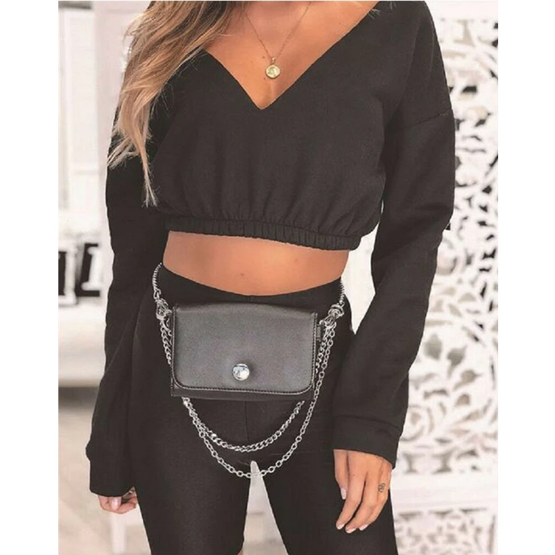 Женская укороченная Толстовка с длинным рукавом Повседневная хлопковая