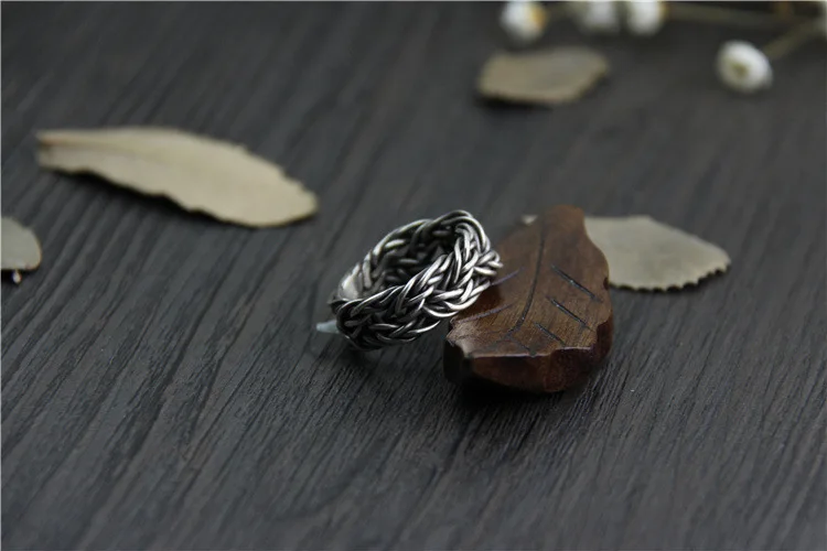 C&ampR Real S999 Sterling Silver Rings for Men Braided Thorns Black Thai Opening Handmade Vintage Fine Jewelry | Украшения и