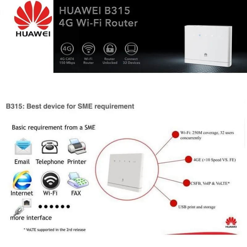 HUAWEI B315 LTE Cat 4 до 150 Мбит/с Wi-Fi 802.11b/g/n поддерживает 32 Мб/с | Компьютеры и офис
