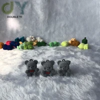 package of 50 sitting flocking bear doll keychain charm pendants bear for diy necklace earring jewelry supply gray