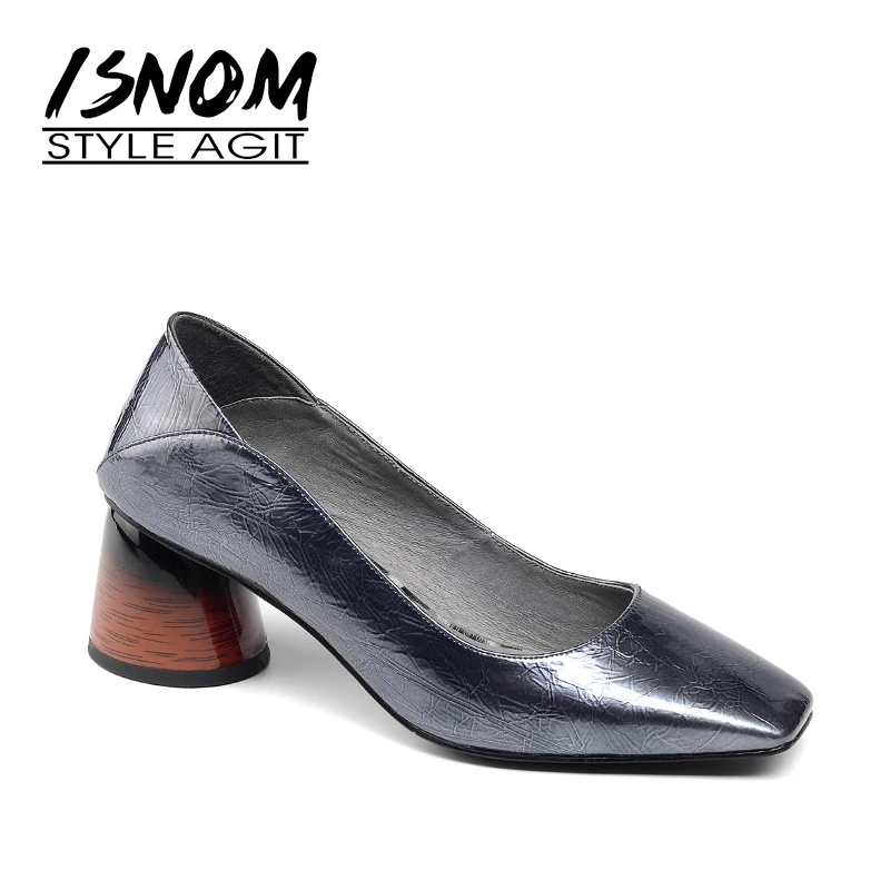 Женские туфли-копыта ISNOM на толстом каблуке с квадратным носком из натуральной