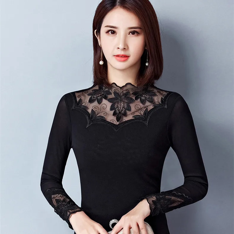 Новые женские бархатные блузки с длинным рукавом и высоким воротником