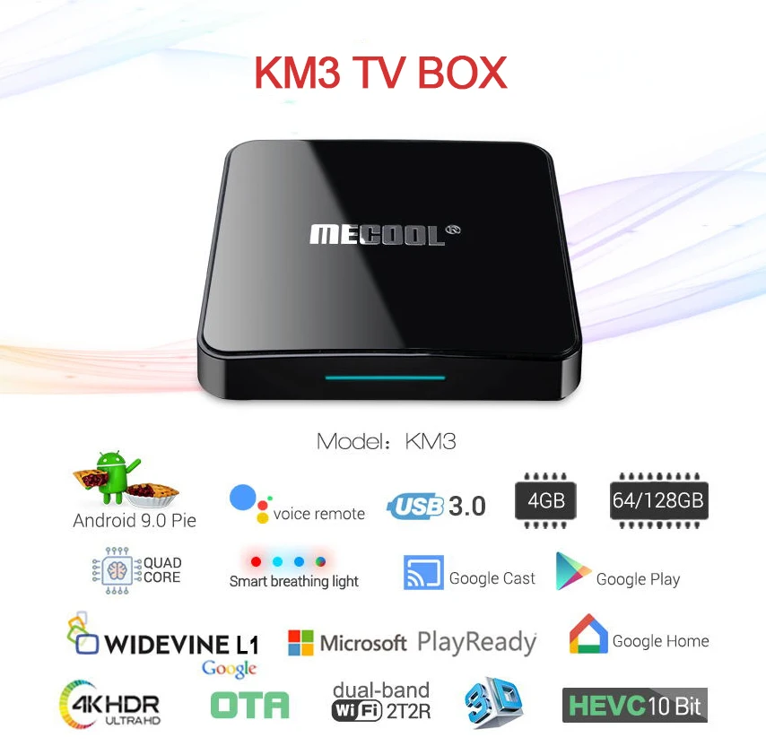 Mecool Android 9,0 4 K tv Box KM3 Amlogic S905X2 4 Гб DDR4 ram 128 ГБ rom 5G wifi bluetooth 4,0 Smart box для Youtube