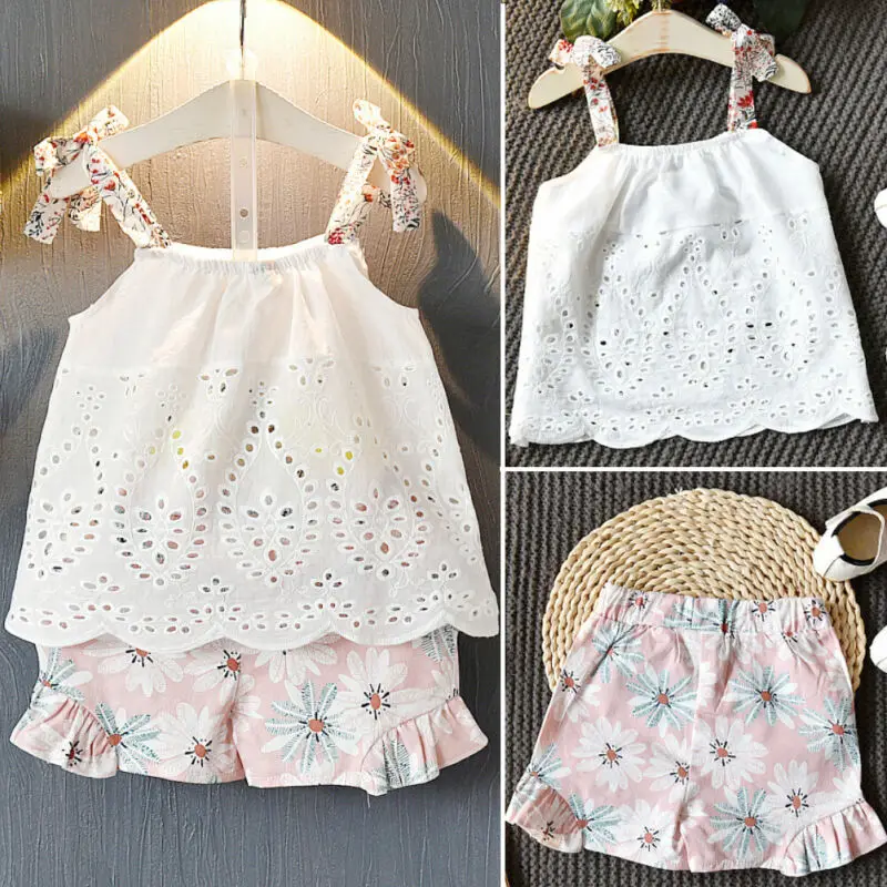 Pudcoco детская одежда костюмы для девочек малышей Enfant Fille блузка + шорты с цветочным