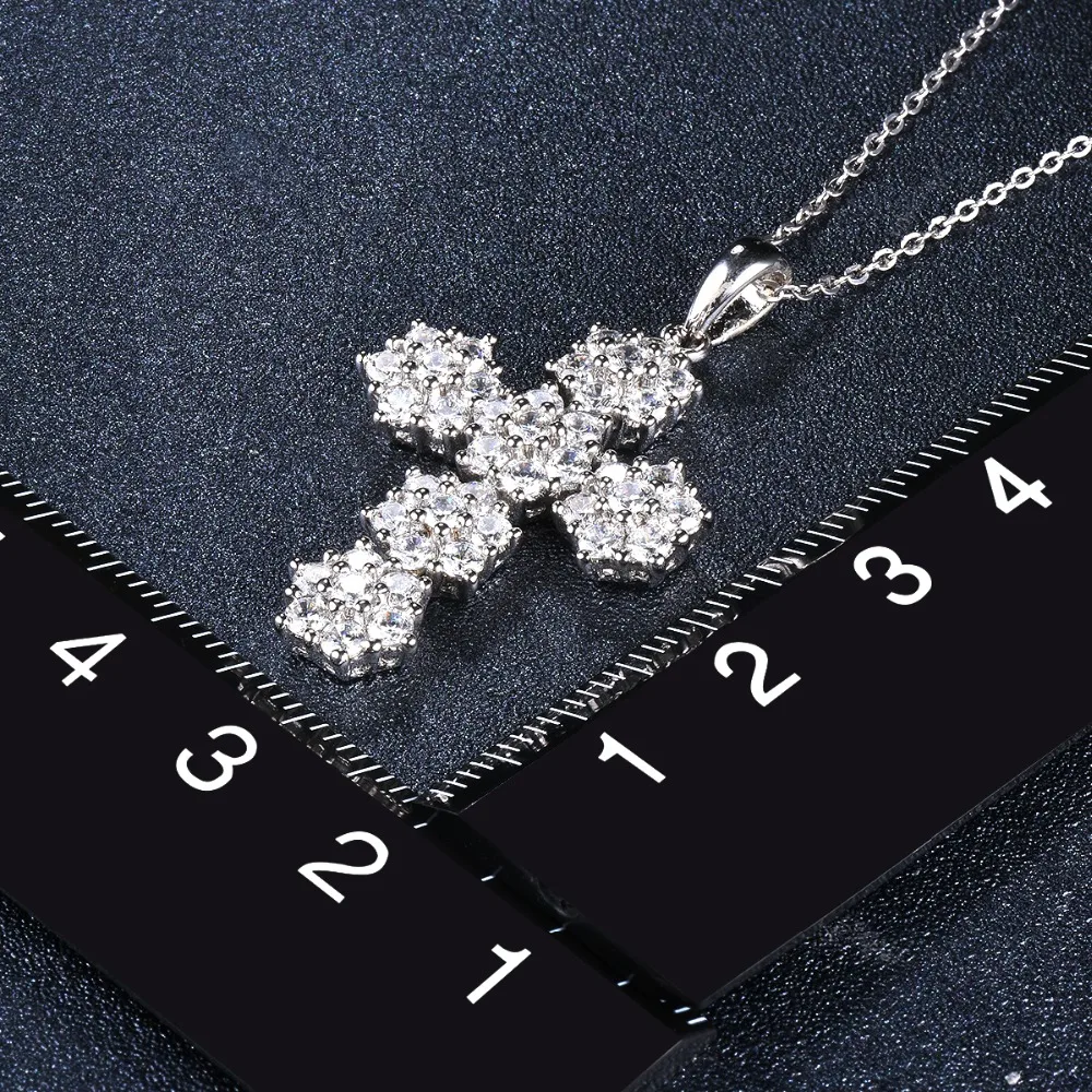 Для женщин 925 Silver CZ крест кулон Цепочки и ожерелья кубического циркония