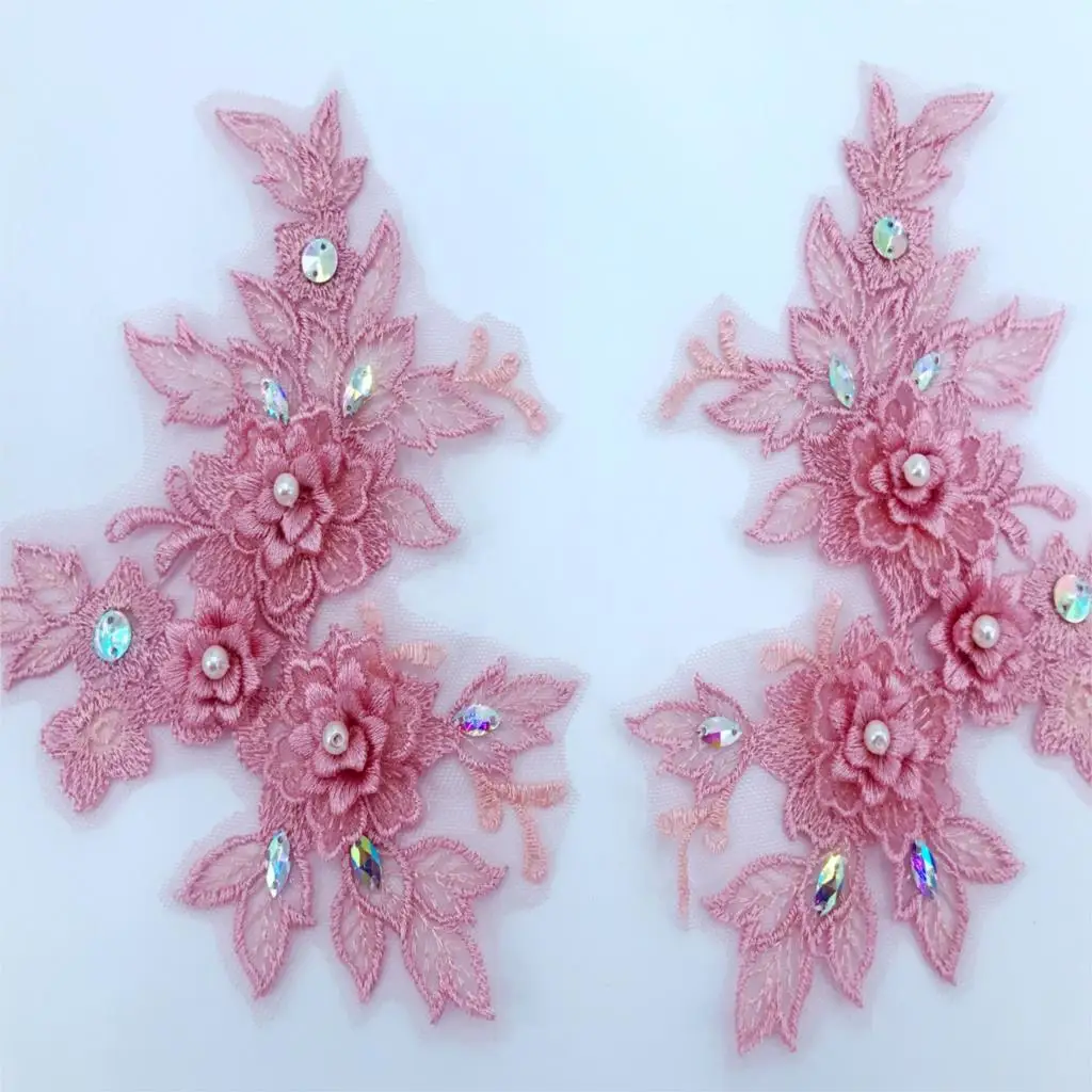 Ручная работа розовый цвет горячее сверление стразы и вышивка кружевных заплаток аппликация свадебное платье бордюры мастер-класс на одежде.