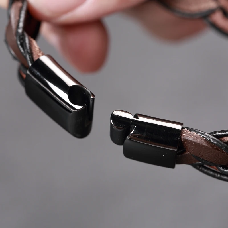 MOGE Мода Сращивание Плетеный Кожаные браслеты Для мужчин Нержавеющая сталь