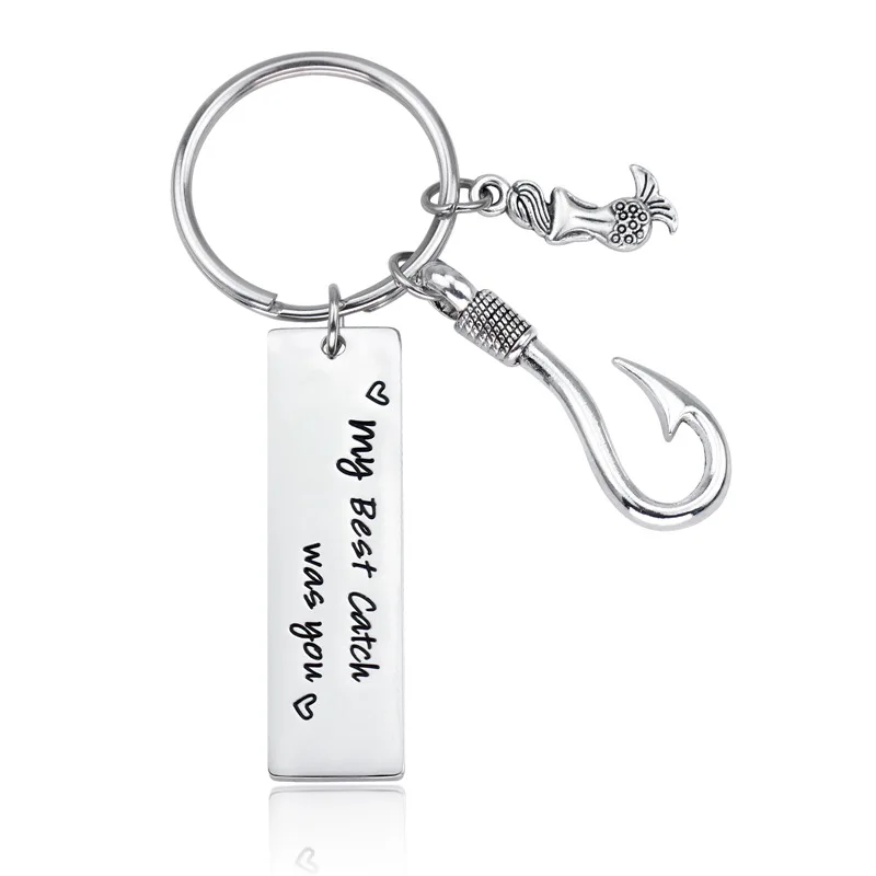 URIMTHUM Personalize Valentine Gift Hook Keychain -My Best Catch was you-Deep engraved words K0096 | Украшения и аксессуары