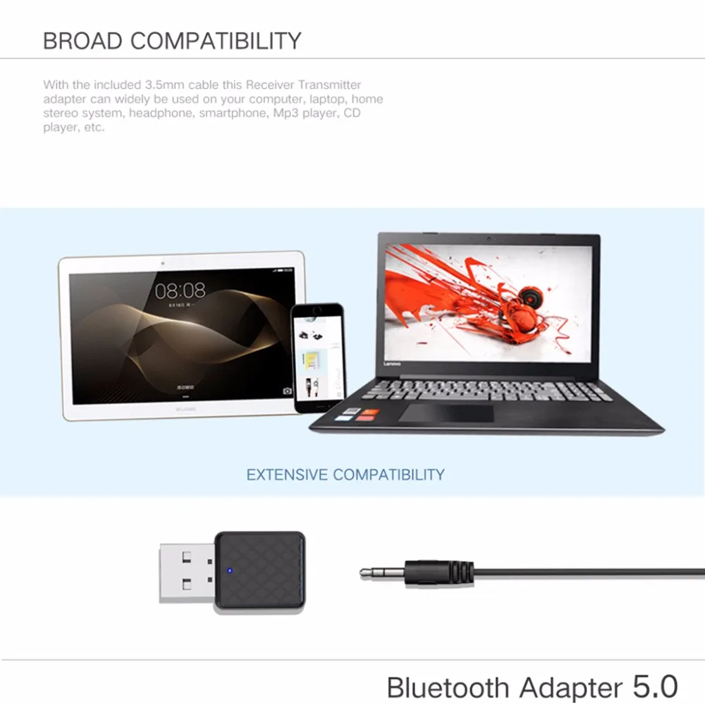 USB Bluetooth совместимые передатчики ресивера 5 0 Беспроводная аудиомузыка 3 мм