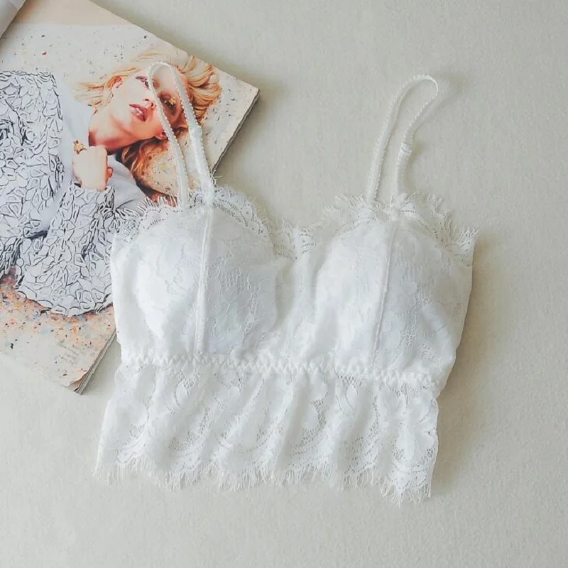 Ladies'new ресницы кружева подвеска с сексуальная открытая спина жилет, анти-износ легкий пояс, Грудь pad и бюстгальтер нижнее белье - Цвет: white
