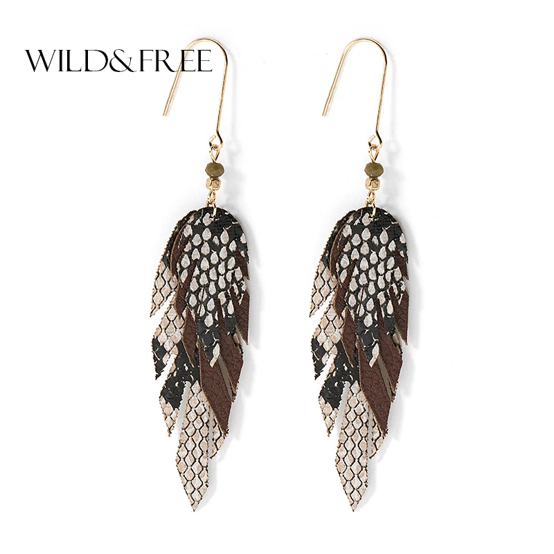 Wild &amp Free в винтажном стиле коричневый черный кожаный долго болтаться серьги для