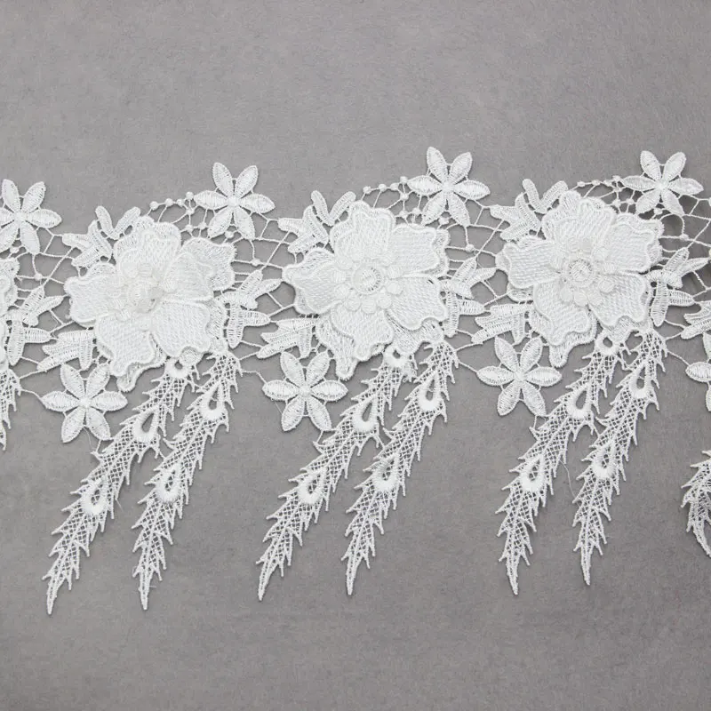 2 ярдов белая аппликация с кружевной отделкой цветок кисточкой полиэстер шнур
