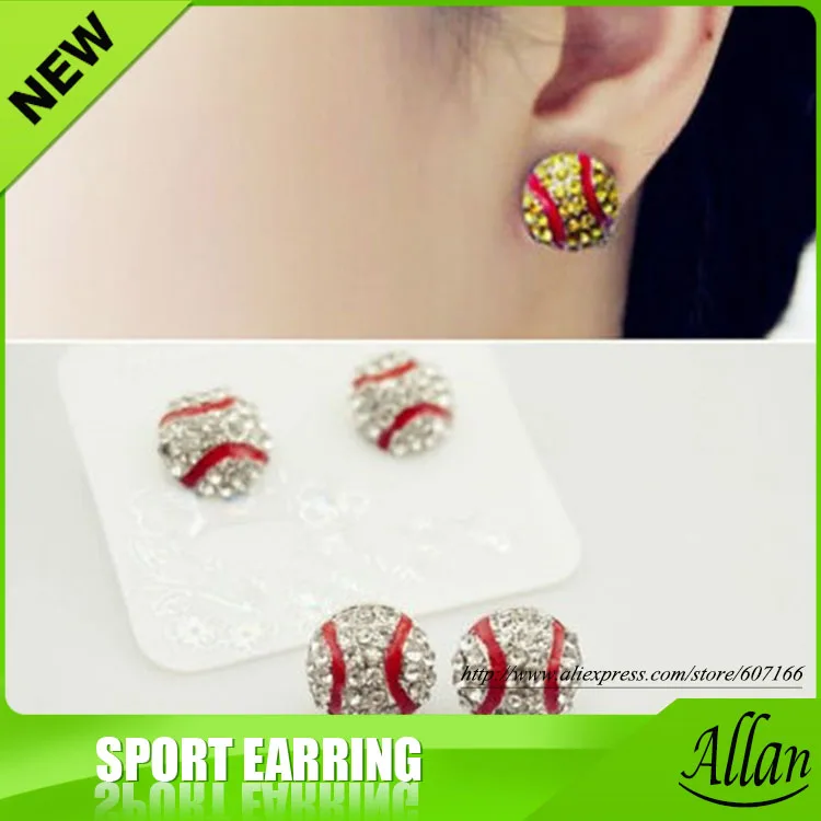 

Sport Softball Crystal Rhinestone 14mm Drop Stud Fashion Earrings Silver Yellow