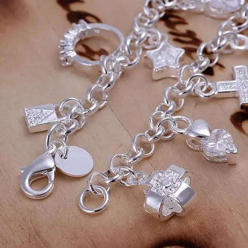 Luxury Wholesale Gifts Silver Color Bracelet for Female Promotion Price Fashion Jewelry 13 Pendants KN-H144 | Украшения и