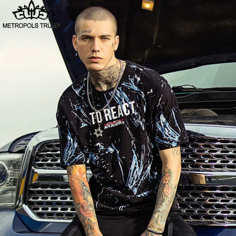 2018 лето граффити с принтом букв короткий рукав футболки мужские хип хоп Футболки