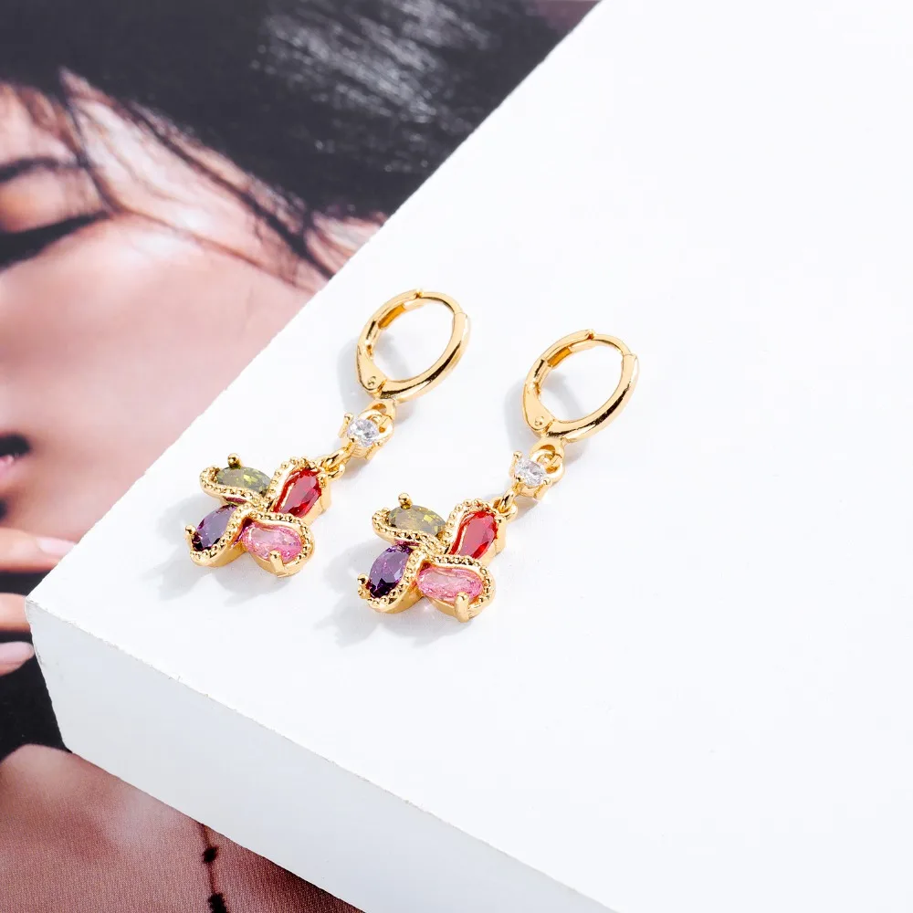Новые модные золотые серьги красочные в форме цветов мозаика из циркония медные