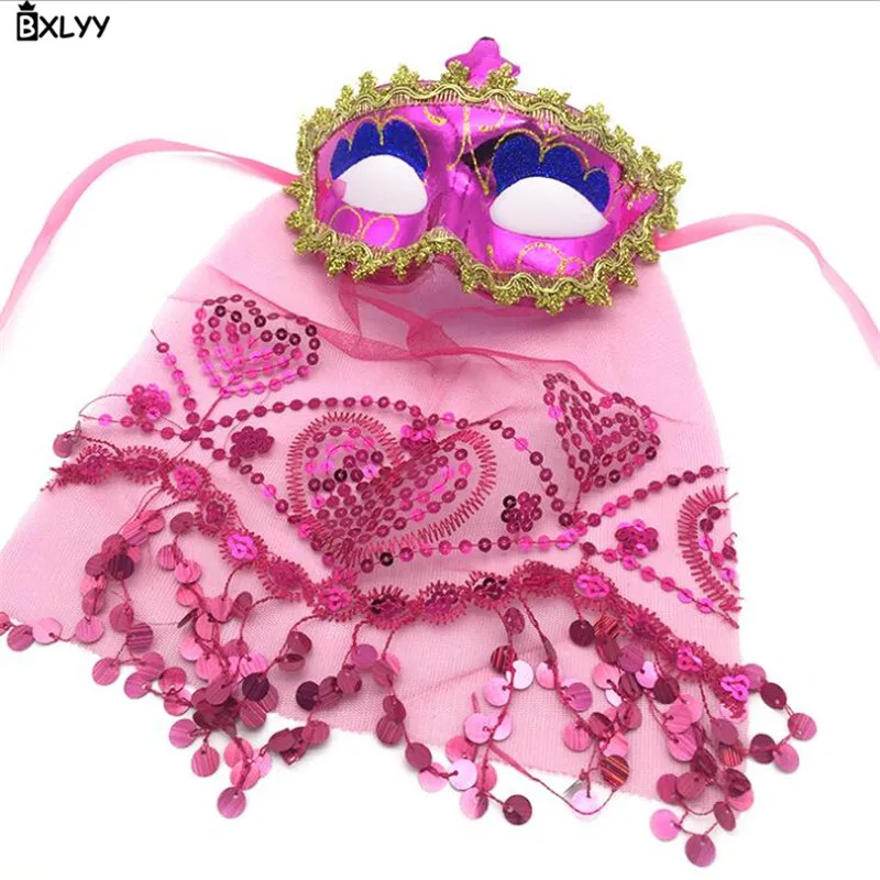 Rose red BXLYY горячая маска на Хеллоуин танец живота годовая Маскарадная маска вечерние индийские ветряные маски маска с вуалью рождественские украшения подарок. 7z - Цвет: Rose red