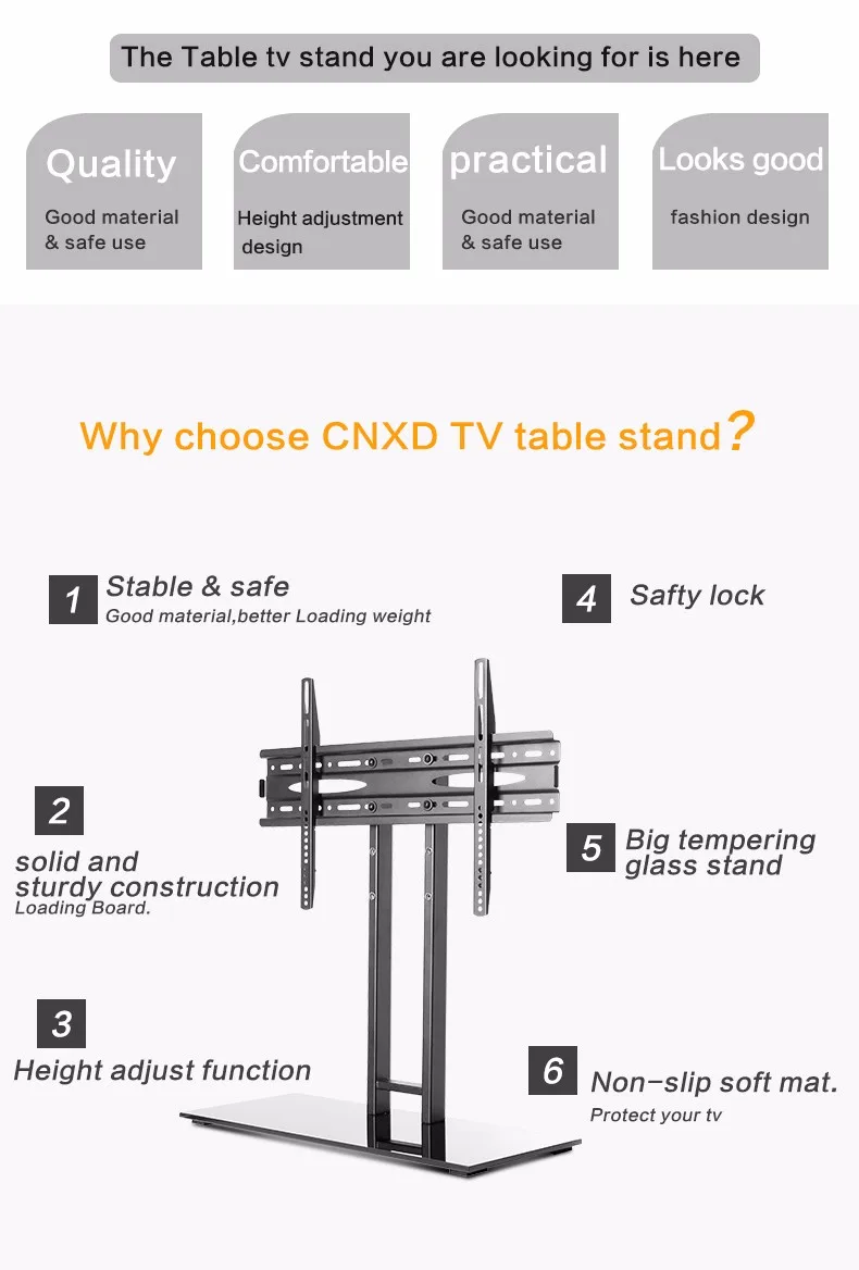 CNXD Универсальный ТВ настольный ЖК светодиодный ТВ напольный кронштейн настольная подставка для телевизора размер 3"-65" дюймов костюм для дома и офиса
