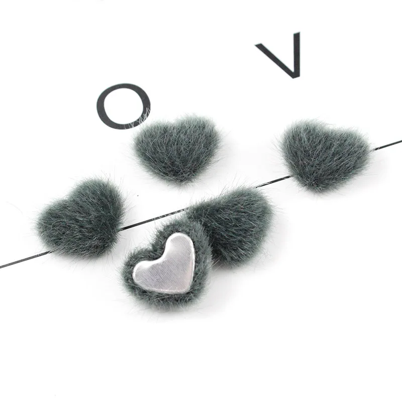 3-Heart 30 шт. меховые кабошоны помпон шармы пушистые норковые кабошоны волосы шар норка мех Сердце DIY Ювелирные изделия поставки красный розовый фиолетовый серый синий - Окраска металла: 3-Heart