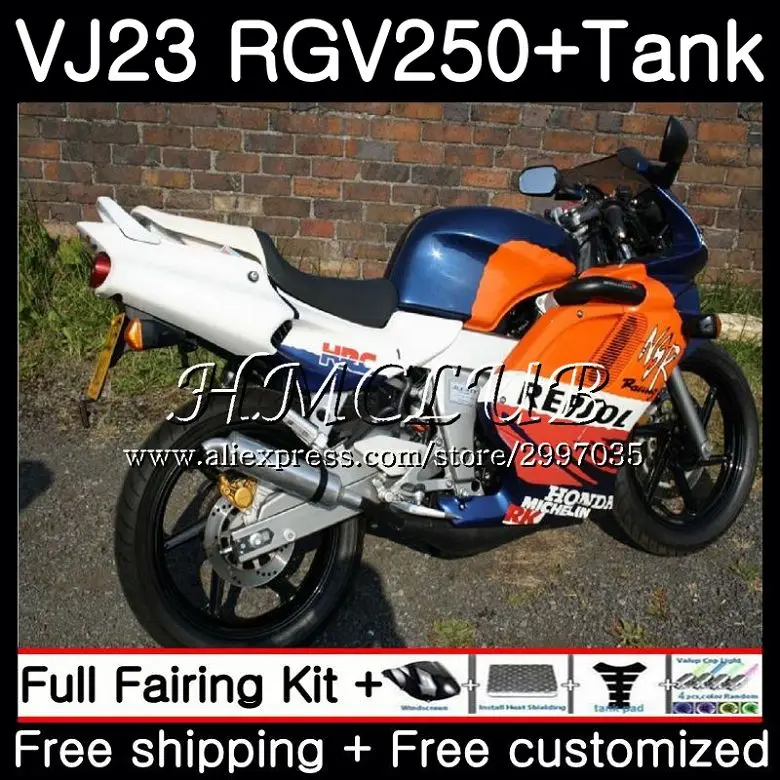 

Комплект + резервуар для SUZUKI VJ21 VJ22 VJ23 RGV250 97 98 Body 43HC.20 RGV 250 VJ 21 22 23 SAPC RGV-250 Repsol blue hot 1997 1998 обтекатель