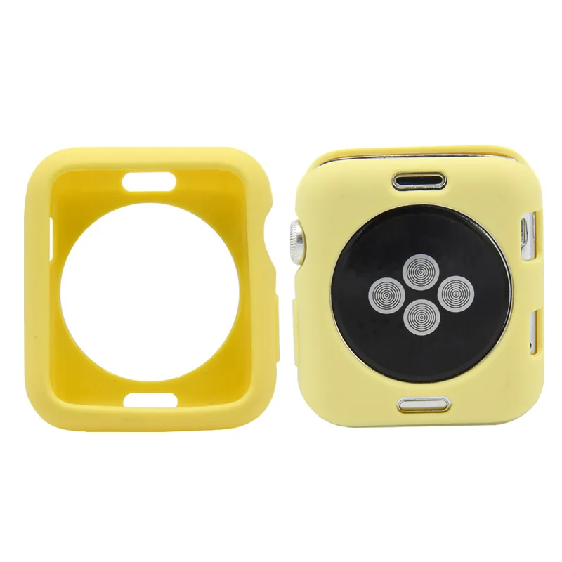 Yellow Мягкий чехол из силикона и ТПУ для Apple Watch Band 44 мм 40 мм 42 мм 38 мм цветной яркий защитный чехол для iwatch 4 3 2 1 аксессуар - Цвет ремешка: Yellow