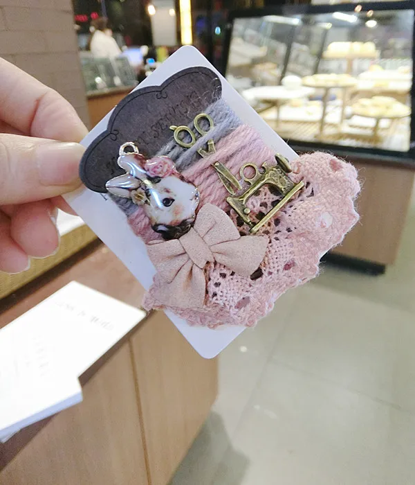 Женская Винтажная брошь в полоску с большим бантом из кроличьего дерева