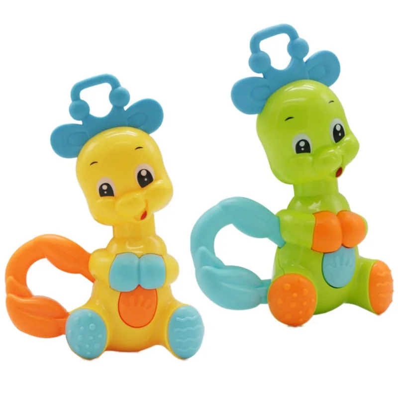 Пластиковые погремушки с колокольчиком и рисунком оленя слона животных детские