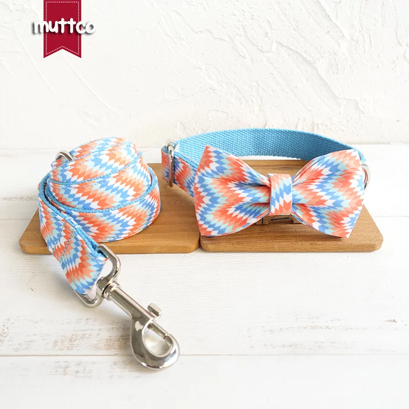 

MUTTCO retailing self-design colorful unique England style leash THE WAVE handmade dog collars and leashes 5 sizes UDL064