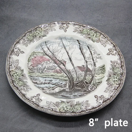 8 inch plate Дружественный деревенский столовый набор элегантный английский стиль посуда керамическая тарелка для завтрака блюда из говядины десертное блюдо суповая чаша - Цвет: 8 inch plate