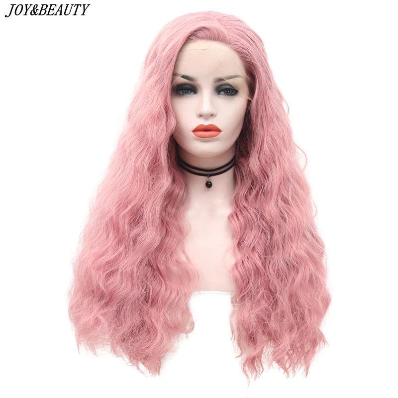 JOY& BEAUTY розовый синтетический парик фронта шнурка Glueless термостойкие волокна волос боковая часть для женщин парик