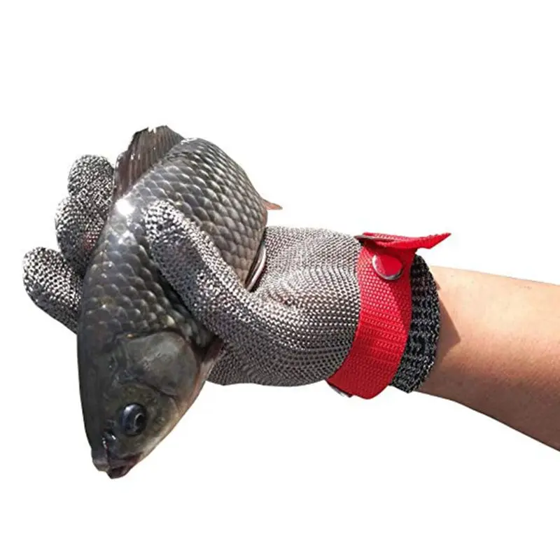 

Blue Red Safety Cut Proof Stab Resistant Stainless Steel Metal Mesh Butcher Glove High Performance Level 5 Protection