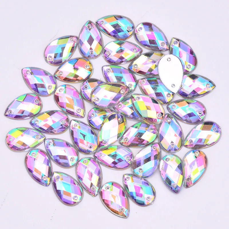Crystal AB JUNAO 18x25 мм разноцветные стразы для шитья с кристаллами, с плоской задней частью, акриловые стразы, стразы, аппликации, пришивные камни, рукоделие - Цвет: Crystal AB