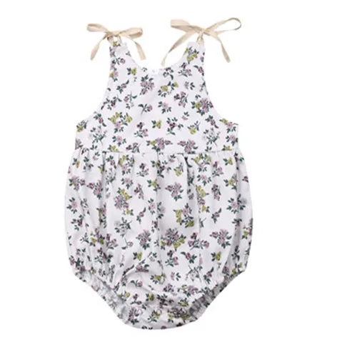 Newborn Baby Girls Print Shoulder Strap Sleeveless Flower Cotton Jumpsuit Bodysuit Summer Clothes Outfits | Мать и ребенок