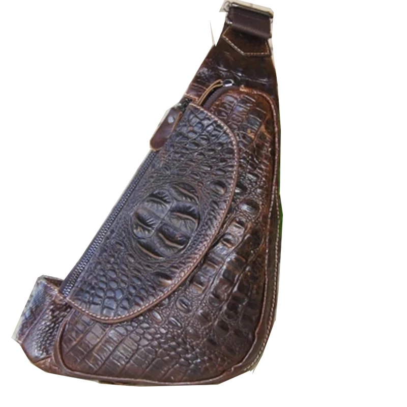 Модные мужские нагрудные сумки из натуральной кожи с крокодиловым узором сумка