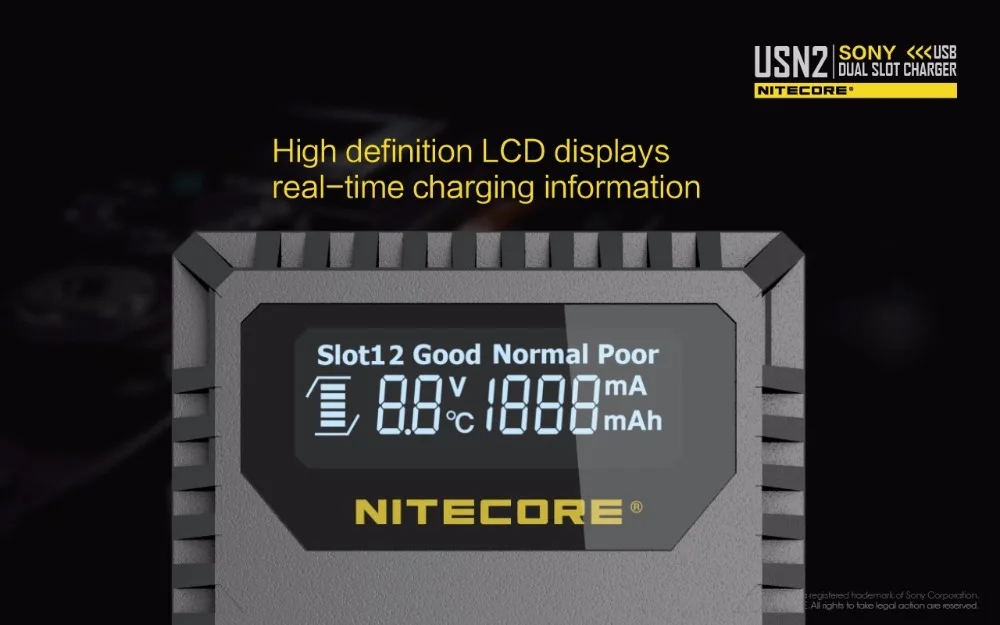 NITECORE USN2 зарядное устройство для камеры sony NP-BX1 батареи; совместимый с DSC-HX350, DSC-H400, DSC-HX400 DSC-RX100M5, DSC-RX1RM2