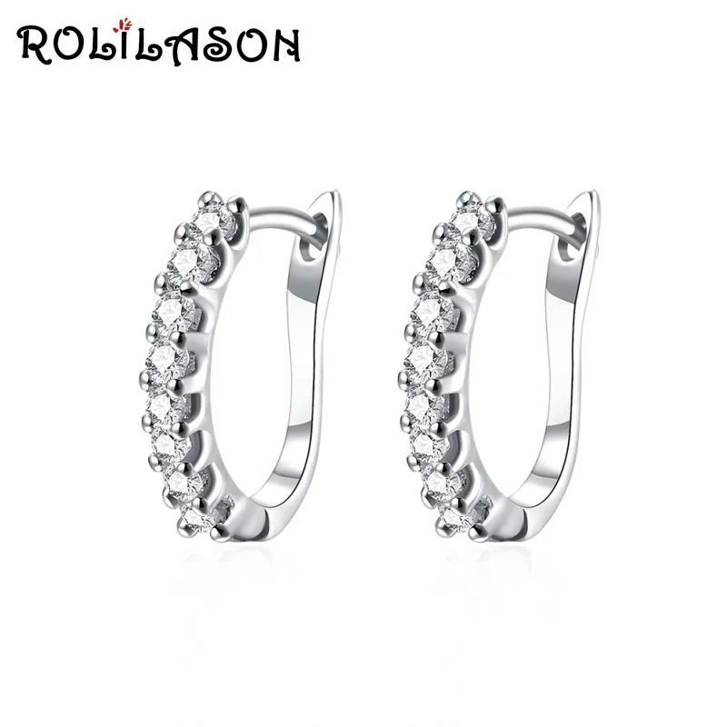 Очаровательные модные серьги ROLILASON с белым кристаллом циркона серебряного цвета