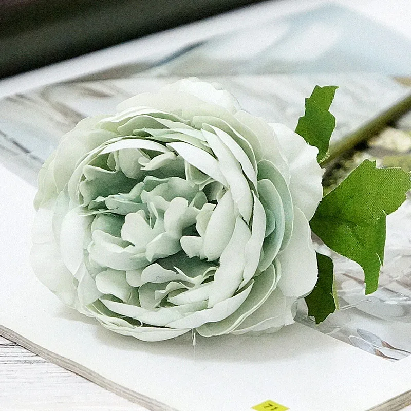 green flowers Шелковые Розы белые Искусственные цветы Пион для украшения дома Розовый пион Искусственные цветы DIY свадебный Декор стены высокого качества Флорес - Цвет: green flowers