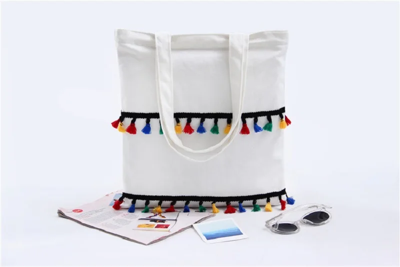 Cute Handbag Color Tassel Decorated Single Shoulder Portable Canvas Bags Student Environmental | Багаж и сумки