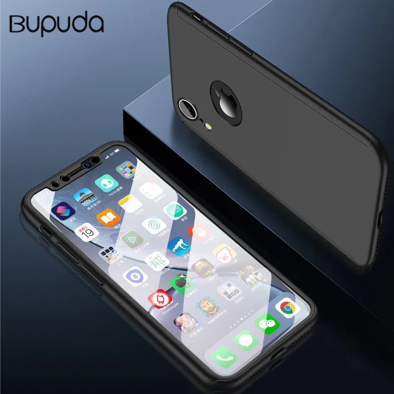 Black 360 Полный Чехол для iPhone X XS XR XS MAX защитный чехол для iPhone5 5S SE 6 6s 7 8 Plus чехол для телефона со стеклом - Цвет: Black
