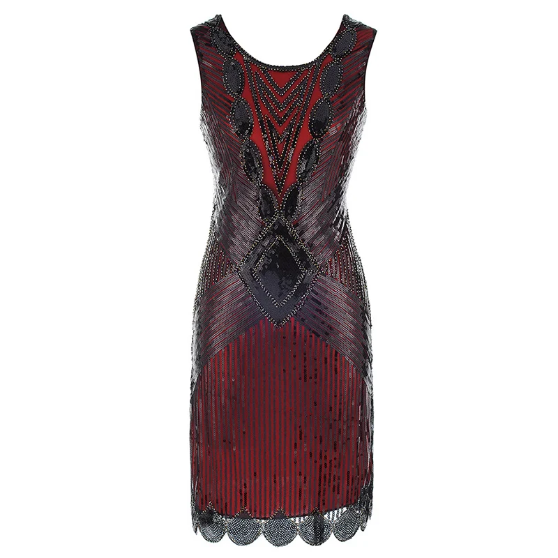 red 1920s Хлопушки Ревущие 20s большой Гэтсби костюм бахромой блесток бисером платье и украшенные арт-деко платье аксессуары XXXL - Цвет: red