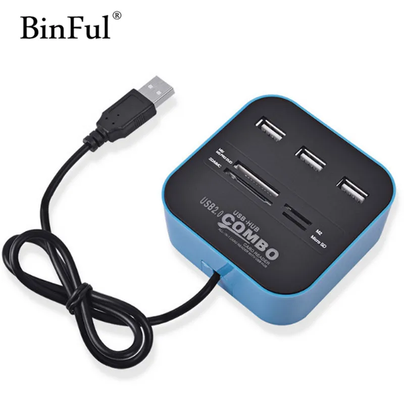 Binful Многофункциональный USB HUB 2.0 3 Порты+ card reader высокое Скорость концентратор USB Все в одном USB сплиттер для SD/MMC/m2/MS Pro Duo